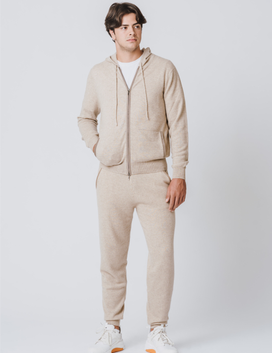 Felpa con Cappuccio in Cashmere con Dettagli in Alcantara
